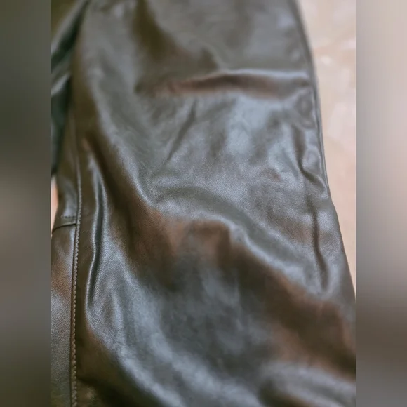 Olive Green Faux Leather Pants - Picture 2 of 3